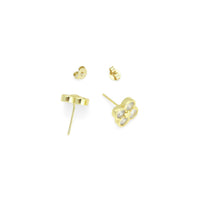 Clear CZ Gold Clover flower Stud Earrings, Sku#LK1136