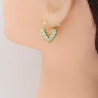 Puffy CZ V Shape Huggie  Earrings, Sku#LD555