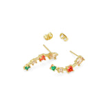 Gold Colorful CZ Arc-shaped moon Stud Earrings, Sku#LD538