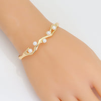 Gold Silver White Pearl Bracelet Cuff, Sku#ZX202