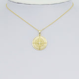 Gold North Star Compass Coin Charm Pendant, Sku#LK1023