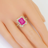 Green Hot Pink Rectangle Stone CZ Around Gold Adjustable Ring, Sku#LX491