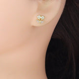 Clear CZ White Pearl Gold Cherry Clam Shell Stud Earrings, Sku#LD733