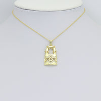 Clear CZ Gold Lock Charm Pendant, Sku#LK1124