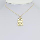 Clear CZ Gold Lock Charm Pendant, Sku#LK1124