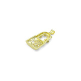 Clear CZ Gold Lock Charm Pendant, Sku#LK1124