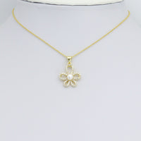 Clear CZ White Pearl Gold Flower Charm Pendant, Sku#LK1126