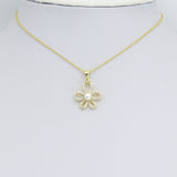 Clear CZ White Pearl Gold Flower Charm Pendant, Sku#LK1126