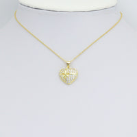 Clear CZ Gold Bow Ribbon Heart Charm Pendant, Sku#LK1139