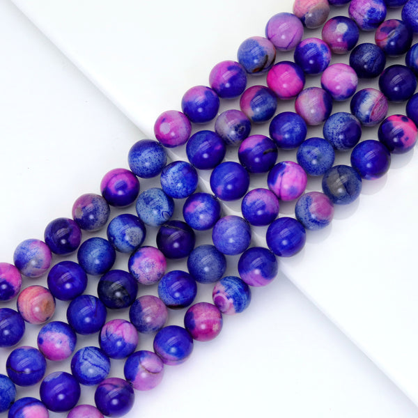 14mm Pink Blue Agate Round Smooth Beads, Sku#U1848