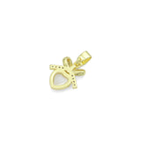 Clear CZ Gold Bow Mop Heart Charm Pendant, Sku#LX810