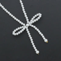 White Pearl Bow Pendant Adjustable Necklace, Sku#L720