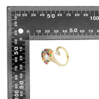 Clear Colorful Peacock Drop CZ Gold Adjustable Ring, Sku#LX493