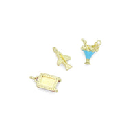 Colorful Enamel Suitcase Plane Cocktail Glass Goblet Charm Pendant, Sku#LD754