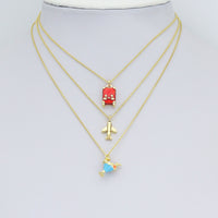 Colorful Enamel Suitcase Plane Cocktail Glass Goblet Charm Pendant, Sku#LD754