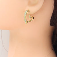 Clear CZ Gold Silver Heart Shape Huggie Earrings, Sku#LX708