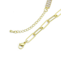 Baguette CZ  Link Gold Silver Adjustable Bracelet, Sku#LX497