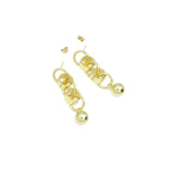 Shiny Gold Link Chain Ball Dangle Earrings, Sku#A275