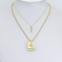 Puffy Gold Heart CZ Ribbon bow Charm Pendant, Sku#Y1044