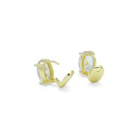 Gold Silver Big Oval CZ Stud Earrings, Sku#LX713
