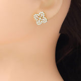 Clear CZ Crystal Gold Flower Stud Earrings, Sku#LX714