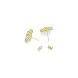 Clear CZ Crystal Gold Flower Stud Earrings, Sku#LX714