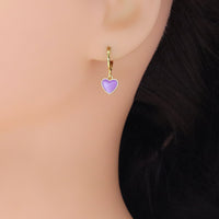 Cute Colorful Enamel Heart Hoop Earrings, Sku#EF568
