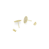 Baguette CZ Gold White Pearl Flower Stud Earrings, Sku#LX719