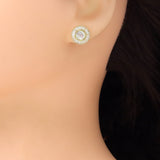 Baguette CZ Gold White Pearl Flower Stud Earrings, Sku#LX719