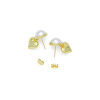 Gold Heart White Pearl  Earrings, Sku#LX721