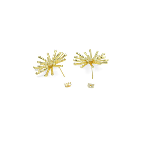 Gold Dandelion Flower Sunburst Stud Earrings, Sku#LX725