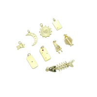 Clear CZ Gold Star Cresent Moon love plug fishbone rectangle Pendant, Sku#Y1051