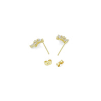 Baguette CZ Gold Cross Stud Earrings, Sku#LD656