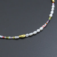 Freshwater Pearl Gold Spacer Beads Adjustable Necklace,Sku#Y1055