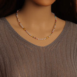 Freshwater Pearl Gold Spacer Beads Adjustable Necklace,Sku#Y1055