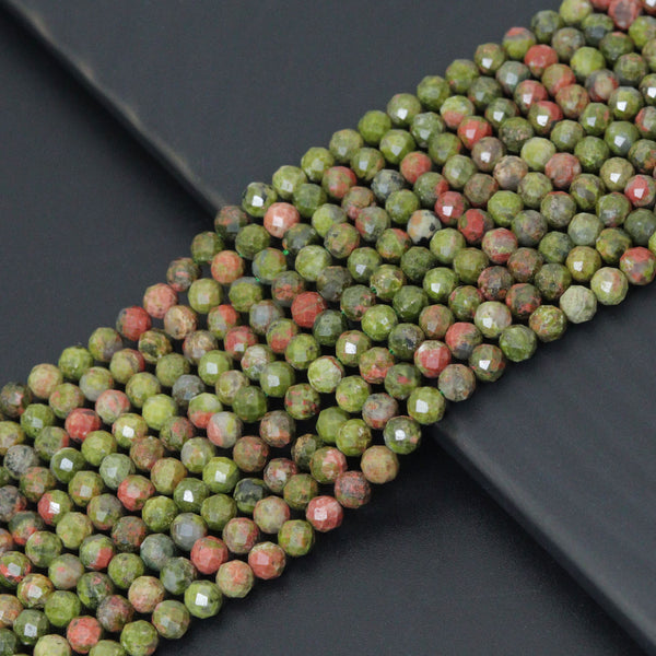 Genuine Unakite Round Faceted Beads, Sku#U2194