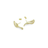 Gold Clear CZ Twisted Fan Shape Stud Earrings, Sku#A421