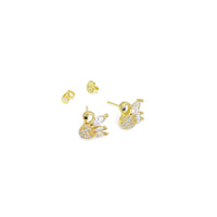 Clear CZ Swan Gold Stud Earrings, Sku#A175