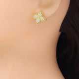 Gold Clear CZ Flower Stud Earrings pendant Charm set, Sku#LK1019