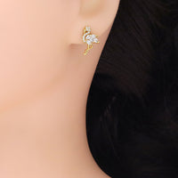 Clear CZ Flamingo Gold Silver Stud Earrings, bird earrings, Sku#A176