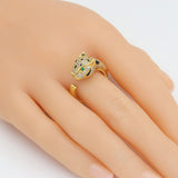 Clear CZ Leopard Head Pather Gold Adjustable Ring, Sku#A178