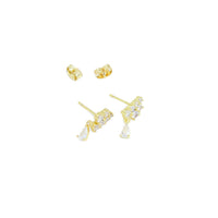Gold Clear CZ Teardrop Stud Earrings, Sku#A285