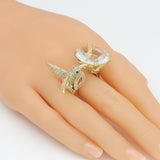 Clear CZ Gold Bird with Big Diamond Statement Adjustable Ring, Sku#LX723