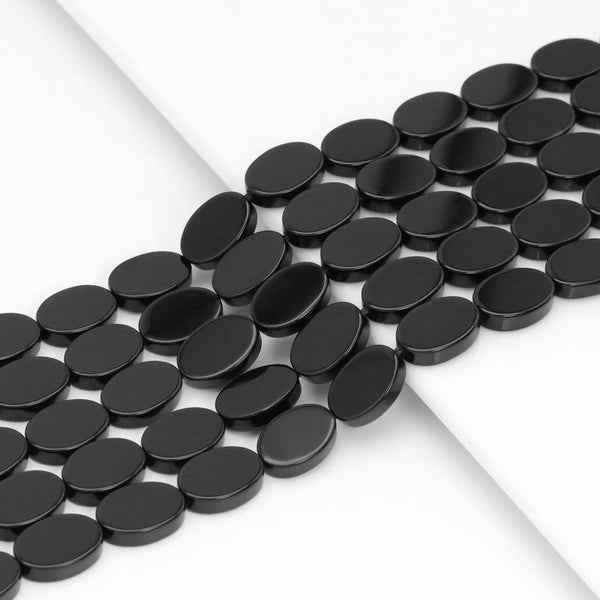 Black Onyx Smooth Flat Oval Beads, Sku#Q44