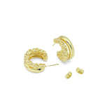 Gold Silver Two Lines Huggie Earrings, Sku#LD567