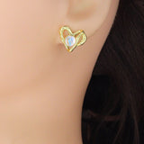 Moonstone Heart Shape Stud Earrings, Sku#LX813