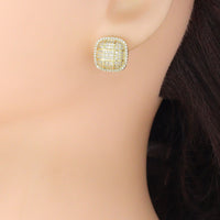 Gold Silver CZ Square Shape Stud Earrings, Sku#L730