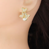 Clear CZ White Pearl Butterfly Stud Earrings, Sku#L725