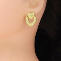 Gold Silver Hammered Double Heart Earrings, Sku#LD569