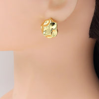 Gold Silver Hammered Curved Half Ball Stud Earrings, Sku#LD571